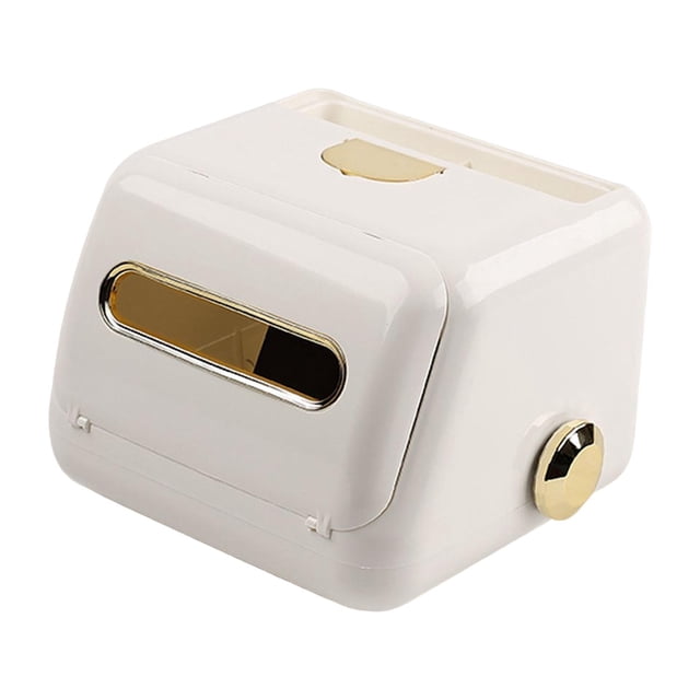 Funda de tejido rectangular con soporte para pañuelos faciales de resorte, Blanco
