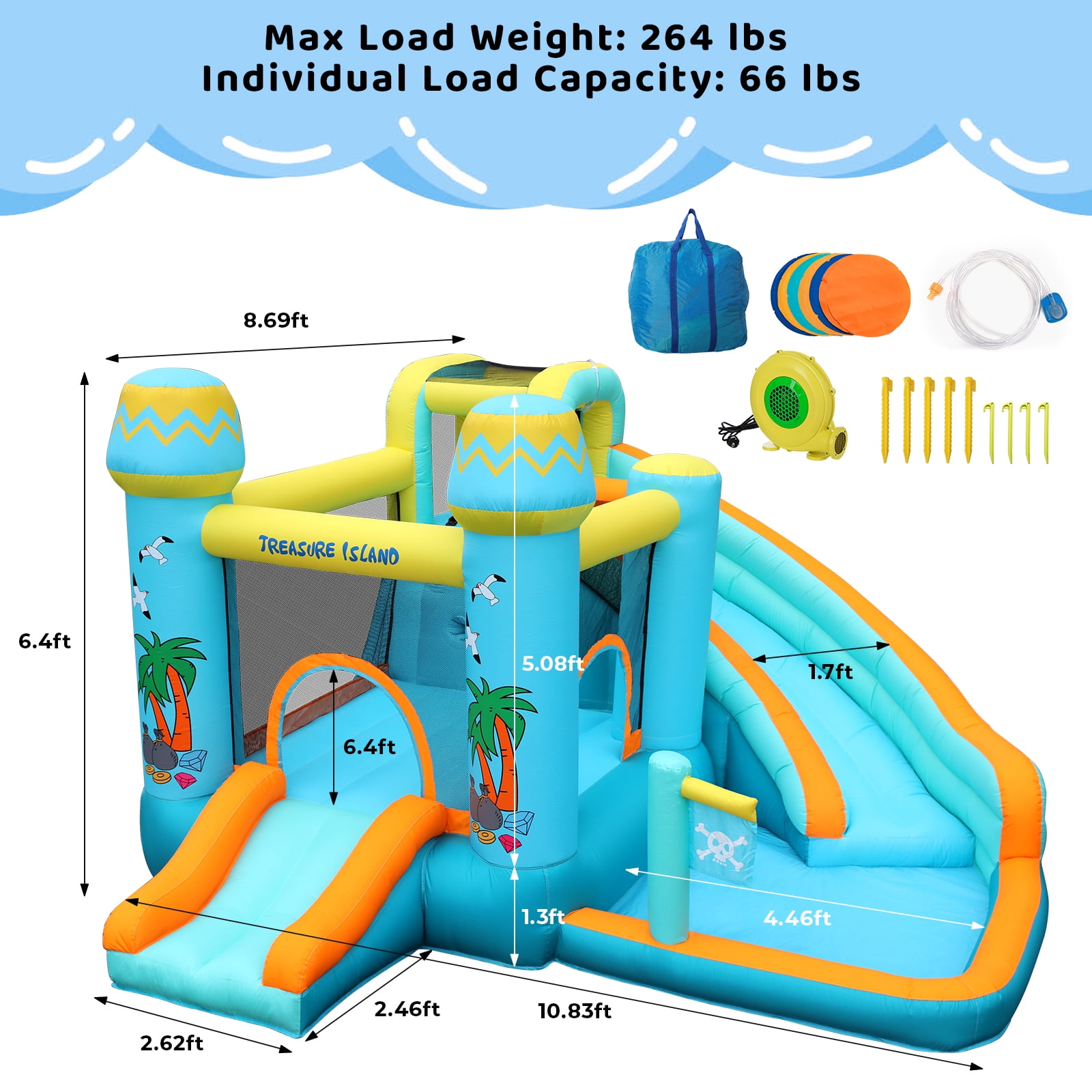 TLSUNNY 5-in-1 Inflatable Bounce House with Water Slide, Splash Pool & Bouncing Area, Ideal Garden Play Setup