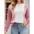 thumbnail image 4 of Sudadera Informal de Punto con Cuello Redondo y Bloques de Color para Mujer, de Larga, Holgada y para Otoño Rosa M, 4 of 7