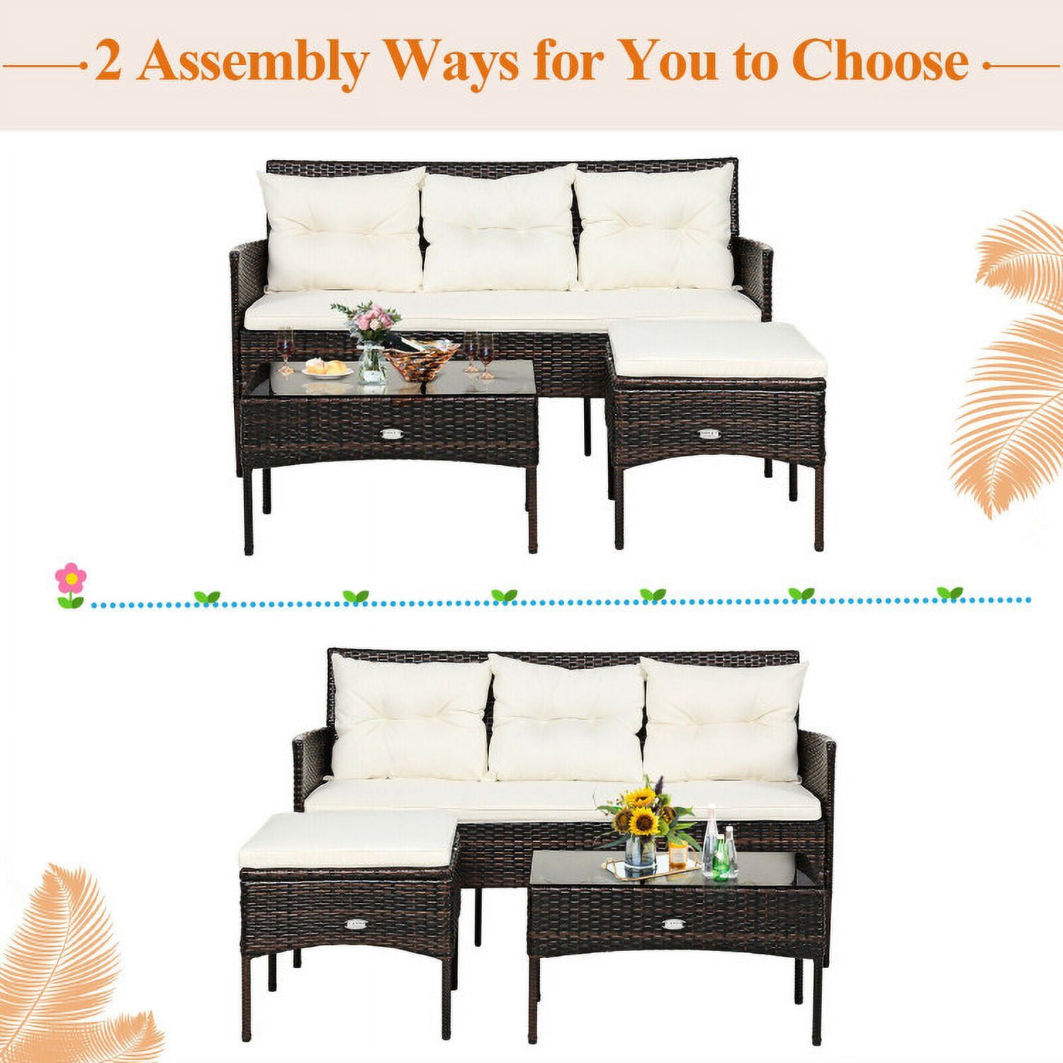 Aimee Lii 3 Pieces Patio Furniture Sectional Set with 5 Cozy Seat and Back Cushions, Outdoor Wicker Patio Furniture Set, White Aimee Lii 3 Pieces Patio Furniture Sectional Set with 5 Cozy Seat and Back Cushions, Outdoor Wicker Patio Furniture Set, White