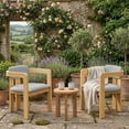 thumbnail image 2 of Set of 2 Outdoor Acacia Wood Dining Chairs with Cushions, Modern Patio Armchairs with Curved Backrest, Solid Wood Outdoor Dining Chairs with Upholstered Seat & Backrest, Adjustable Feet, 2 of 7