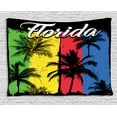 thumbnail image 1 of Florida Tapestry, Vertical Vibrant Color Bands with Coconut Tree Silhouettes Grunge Look Summertime, Wall Hanging for Bedroom Living Room Dorm Decor, 60W X 40L Inches, Multicolor, by Ambesonne, 1 of 2