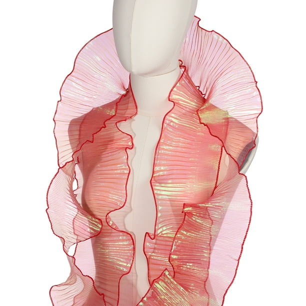 Uxcell Ruffle Lace Trims, Retro Organza Fabric Trim Tulle Decorative Ruffle Lace Border para costura DIY en rojo coral
