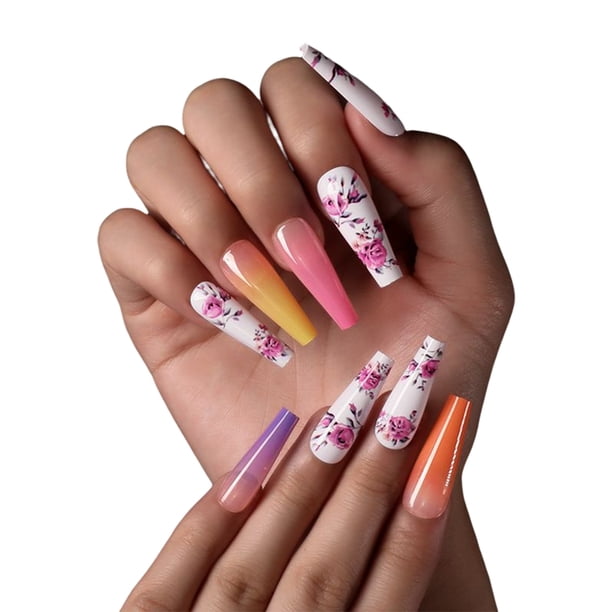 Seitruly Uñas postizas de ataúd, estilo francés clásico, uñas a presión, cubierta completa, punta de uñas, pegatinas de manicura de viscosidad Arte de uñas tipo 24 Seitruly CE012296-24B