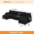 thumbnail image 6 of Craftian Sectional Sofa with Ottoman, 142" U Shape Modern 6 Seat Cloud Couch with Pillow-Armrest, Black, 6 of 10