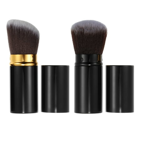 Unique Bargains 2 Pcs Makeup Brush Kit Travel Retractable Angled Makeup Brush Eye Defining Brush Highlight Brush Black