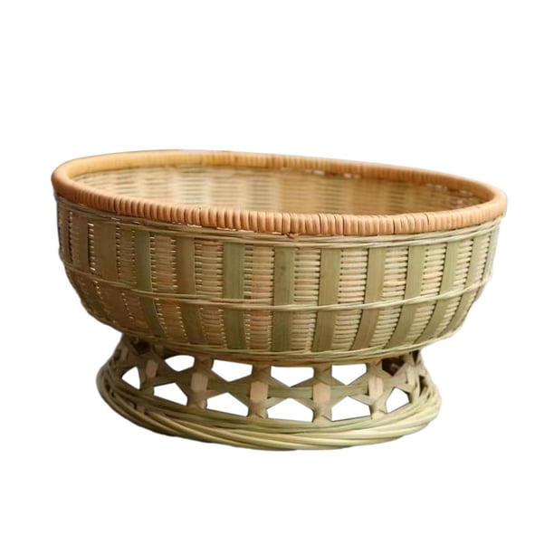 Cesta de bambú para aperitivos y frutas, cesta versátil para servir comida, cuenco tejido, bandeja tejida para servir en cocina y baño