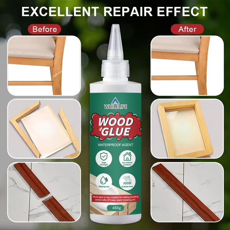 High-Quality Waterproof Woodworking Glue - 1 Pound (450g) Strong Bonding, Fast Curing, Long-Lasting Adhesive for Furniture Restoration and Handcrafting