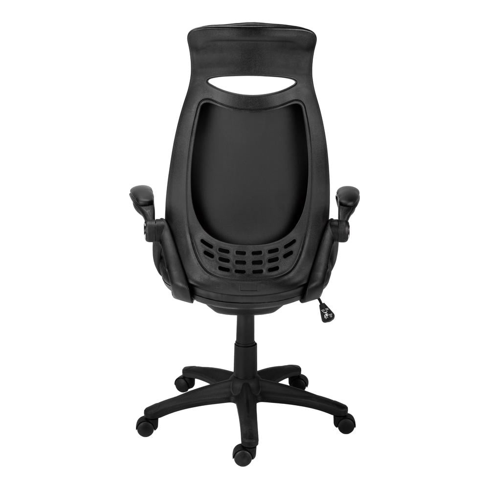 Office Chair - Executive / Padded Headrest And Flip-Up Armrests - Adjustable Height - Black Leather-Look / Black