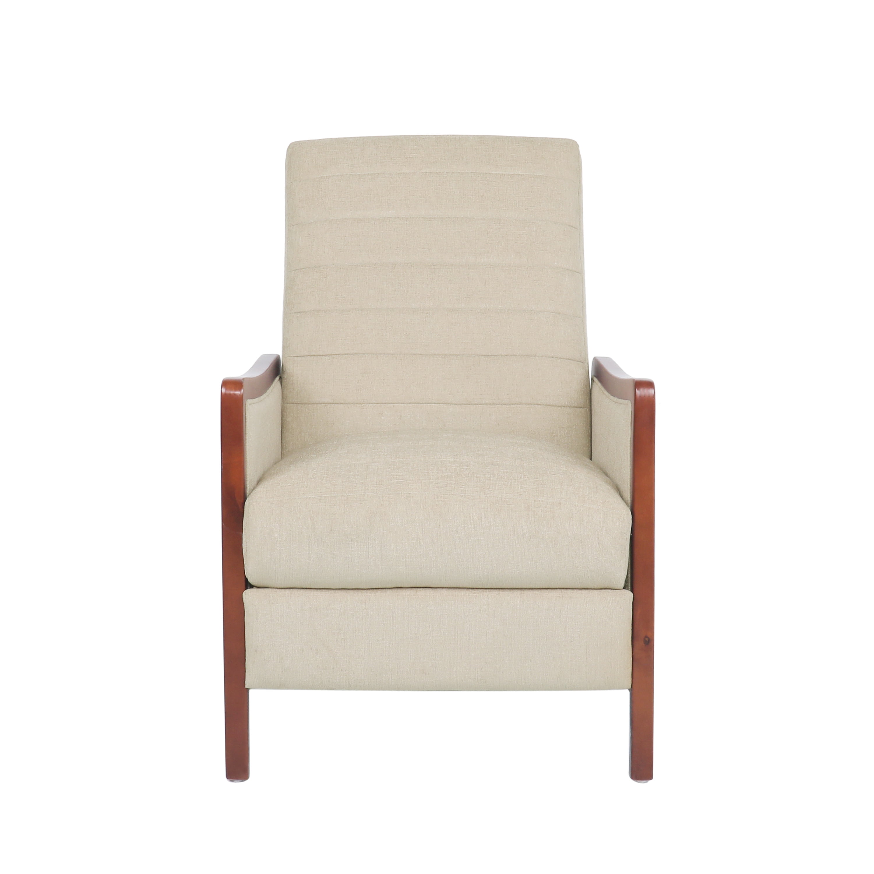 Euroco Mid-Century Modern Push Back Recliner Chair with Birch Wood Frame and Channel Tufted Upholstery, Lounge Accent Chair