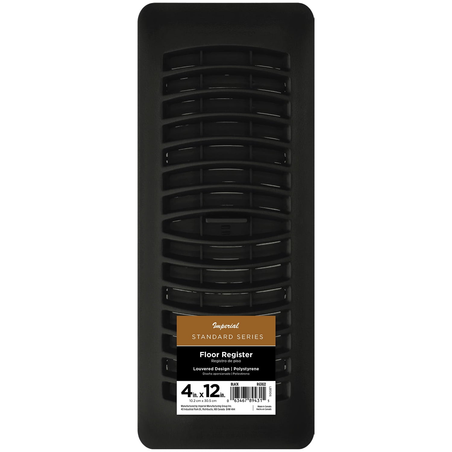 (5 pack) Imperial 4-inch x 12-inch Black Plastic Louvered, Floor Register, Rectangular, Household Vent Cover