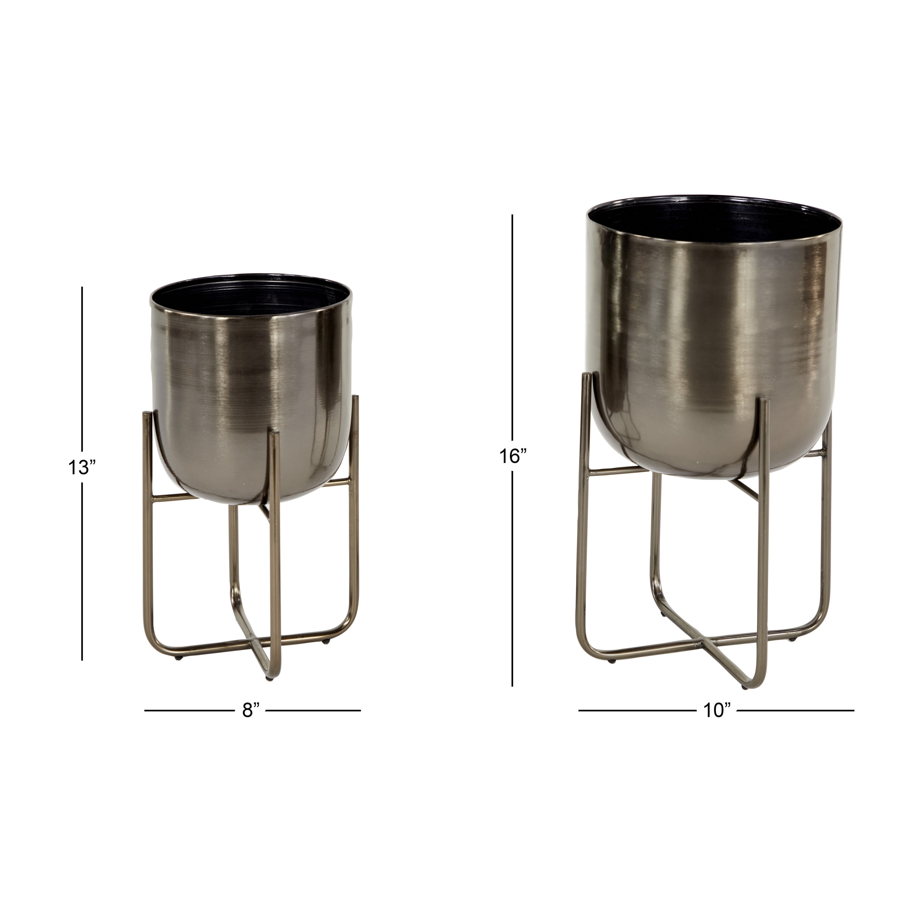 DecMode 16" and 13"H Indoor Outdoor Black Metal Planter with Removable Stand (2 Count)