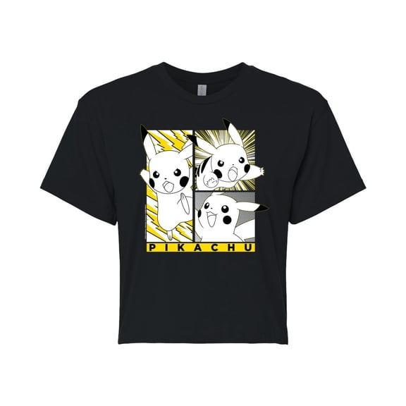 Pokémon - Pikachu Panels - Juniors Cropped Cotton Blend T-Shirt