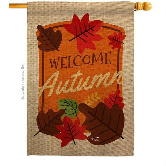 Angeleno Heritage H137084-BO 28 x 40 in. Welcome Autumn House Flag with Fall Harvest & Double-Sided Decorative Vertical Flags Decoration Banner Garden Yard Gift