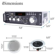 Home Theater System Kit – 2 Channel 600 Watts Bluetooth Amplifier w/ 2 QTY of 8 Framed Ceiling Speakers 300 W Each, 50 ft Speaker Wire & Remote Ideal for Home, Office, Restaurant by Technical Pro