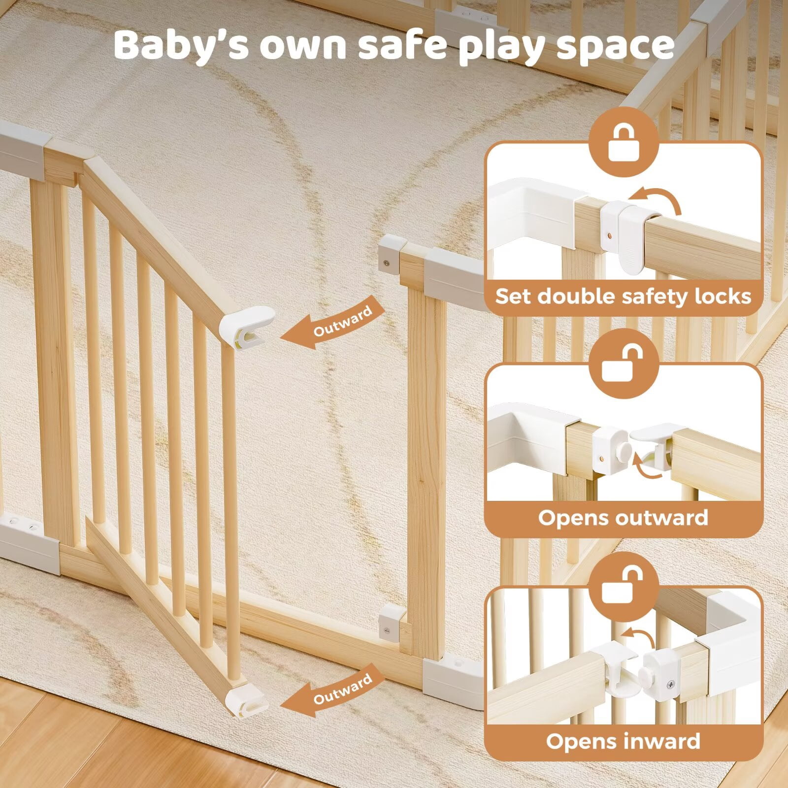 Babyeap Wooden Baby Playpen,Foldable Play Yards for Babies and Toddlers,Large Wood Play Gate with Built-in Toys,Baby Fence Activity Center 71x47x23.6 Inch