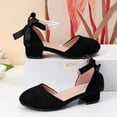 thumbnail image 6 of FINALGANG Girls Kids Dressy Low Heel Shoes With Double Layer Pearl Ankle Strap Bow Back Detail Soft Suede Upper For Formal Events Evening Wear Stylish Shoes, 6 of 8