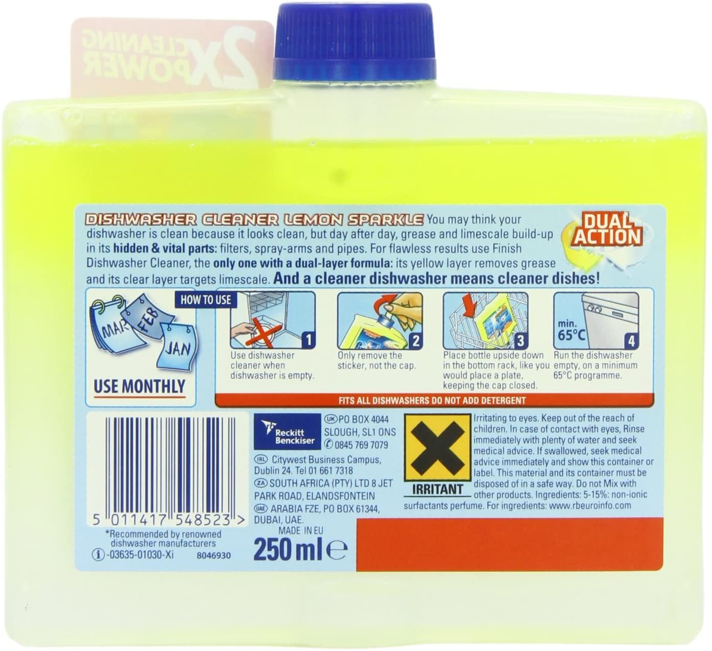 Finish Dual Action Dishwasher Cleaner Lemon Sparkle 250 ml Pack of 8