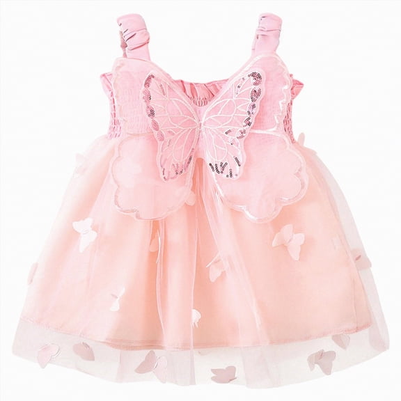 HCNTES Baby Girl Butterfly Wings Fairy Dress Halloween Clothes Sleeveless A-line Ruffle Layered Lace Tutu Princess Dresses 6M-4T