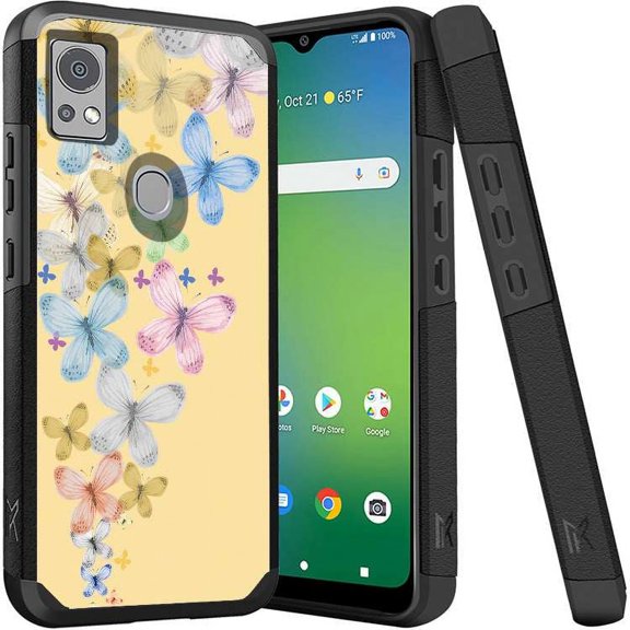 ANJ  Shockproof Dual Layer Slim Hard Case   Tempered Glass Cover Compatible with Icon 5, AT&T Motivate 4 - Butterfly Delight (Yellow)