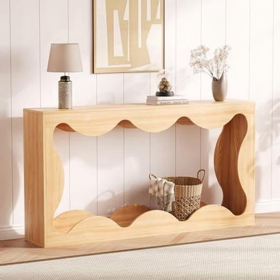Natural Wood 63 Inch Farmhouse Storage Entryway Console Table