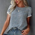 thumbnail image 3 of Camiseta de cuello redondo para mujer, Tops de manga corta transpirables y suaves a la moda, camisa informal para citas, trabajo, azul, XXL, 3 of 6