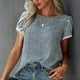 thumbnail image 3 of Camiseta de cuello redondo para mujer, moda suave, agradable a la piel, transpirable, manga corta, camisa informal para citas, trabajo, azul, XL, 3 of 6