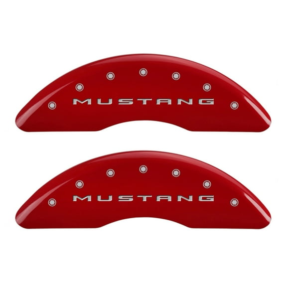 MGP Caliper Covers 10204SMB2RD MGP Disc Brake Caliper Cover; Front And Rear; Set Of 4; Engraved Front w/2015 Mustang; Engraved Rear w/2015 Bar And Pony; Red Powder Coat Finish; Silver Characters;