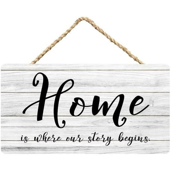 Rustic Wooden Sign Decor - Home Is Where Our Story Begins - Wood Plaque Home & Office Inspirational Gifts Hanging Wall Signs 6x12 IN