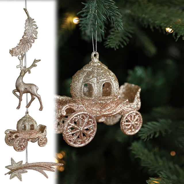 Fiudx Colgante Navideño con Purpurina, Adorno Irrompible para Árbol, Decoración Navideña Dorada, Fácil de Colgar, Decoración Navideña Versátil, Corona para Centro de Mesa, Tamaño 14 X 5 Cm