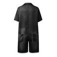 thumbnail image 3 of Womens Casual Short Sleeves Denim Romers Elastic Waist Button Down Onesie Jumpsuits Cuffed Hem Jean Short Jumpsuit with Pockets(Black,M), 3 of 3