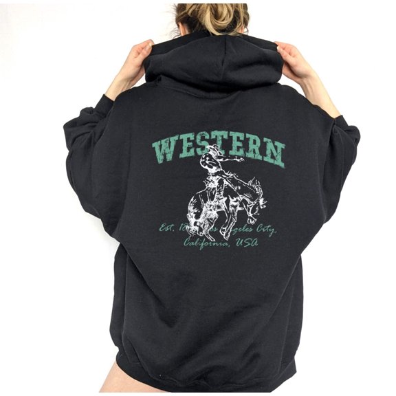 WESTERN COWBOY Front Back Graphic Unisex Fleece Hooded Sweatshirt