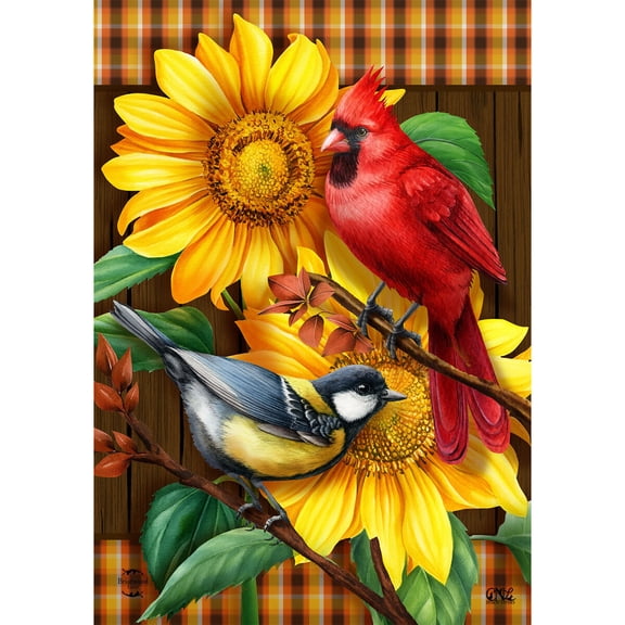 Briarwood Lane Fall House Flag 40x28 For Outdoor Fall Birds and Sunflowers For Fall House Flag