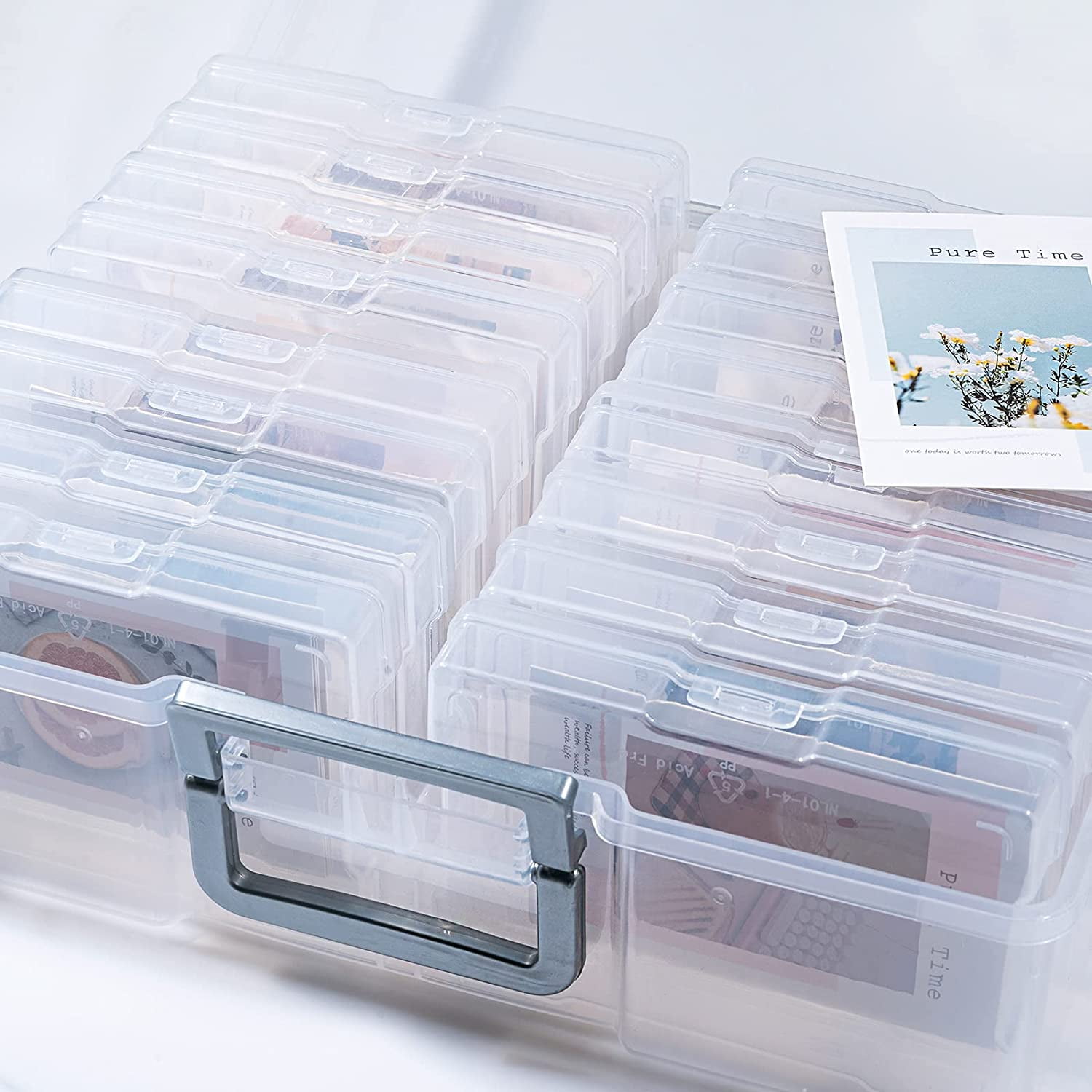 Portable Photo Organizers & Storage Containers, Transparent 4" x 6" Picture Organizers with Handle, 16 Inner Photo Cases, Photo Storage Box