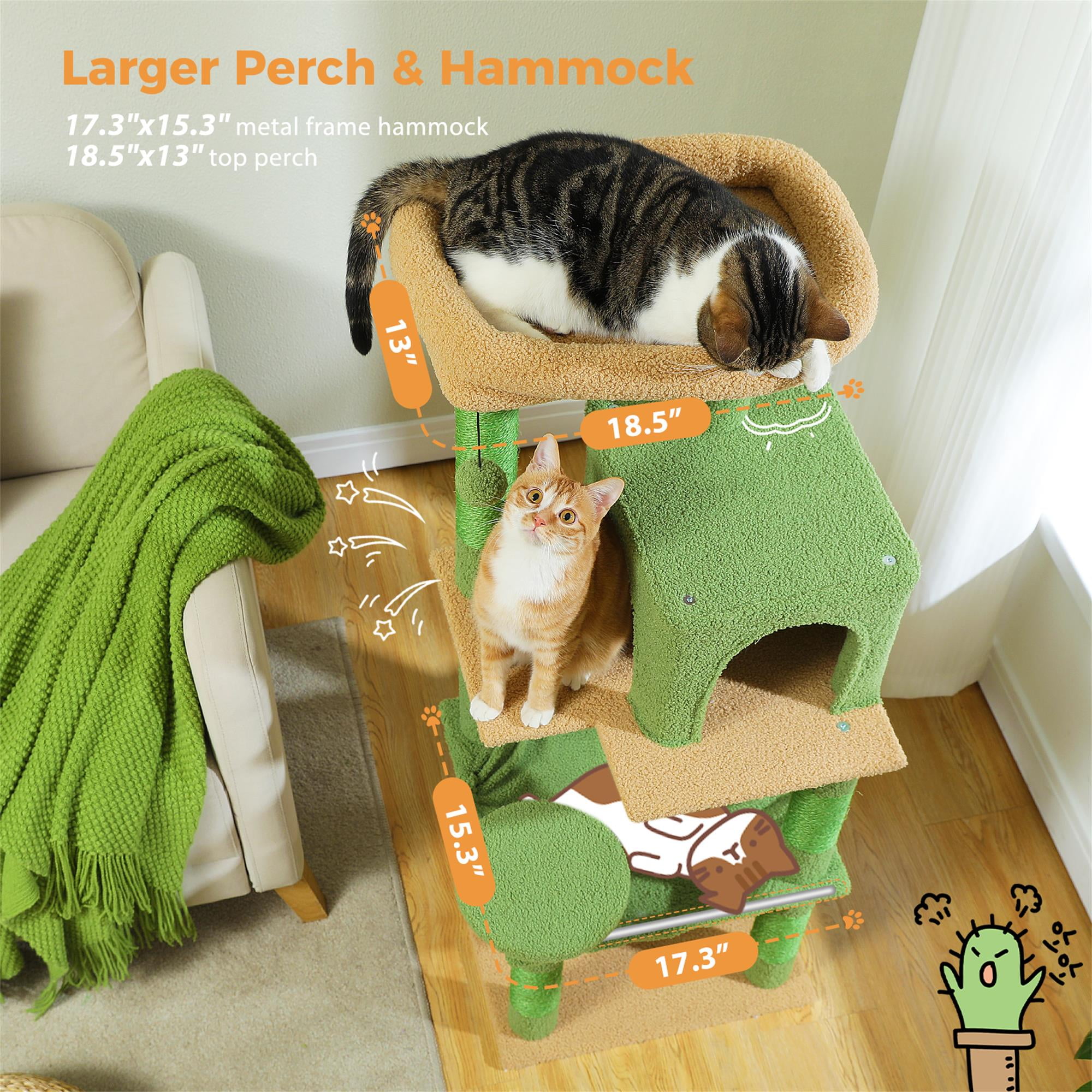 Kadyn 56" Wood Cat Tree Tower for Large Cats, Cat Tree House for Indoor Cats with Cozy Cat Condo, Super Large Hammock and Plush Perches, Dark Gray