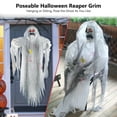 thumbnail image 3 of 70" Life-Size Hanging Grim Reaper White – Motion-Activated Skeleton Ghost with Glowing Red LED Eyes & Creepy Sound, Poseable Indoor Outdoor Halloween Decoration, 3 of 5