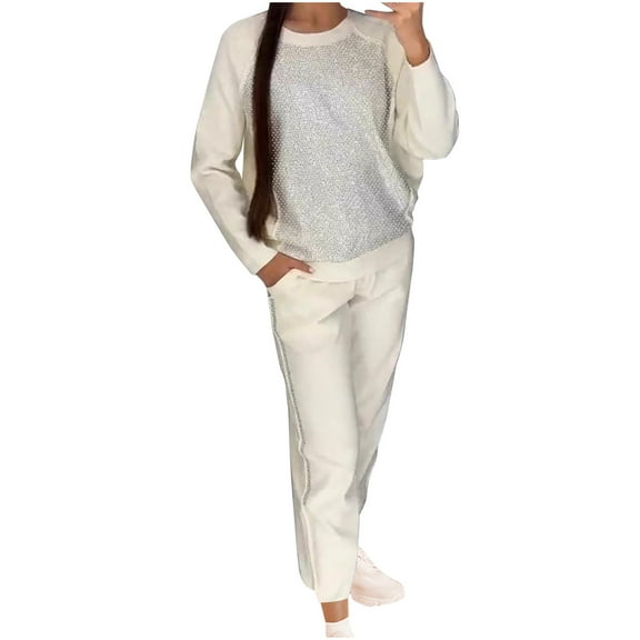 hotojiny Plus Size Sweatsuit for Women 2 Piece Set Casual Long Sleeve Crewneck Loose Pant Workout Sets Fashion Matching Tracksuit