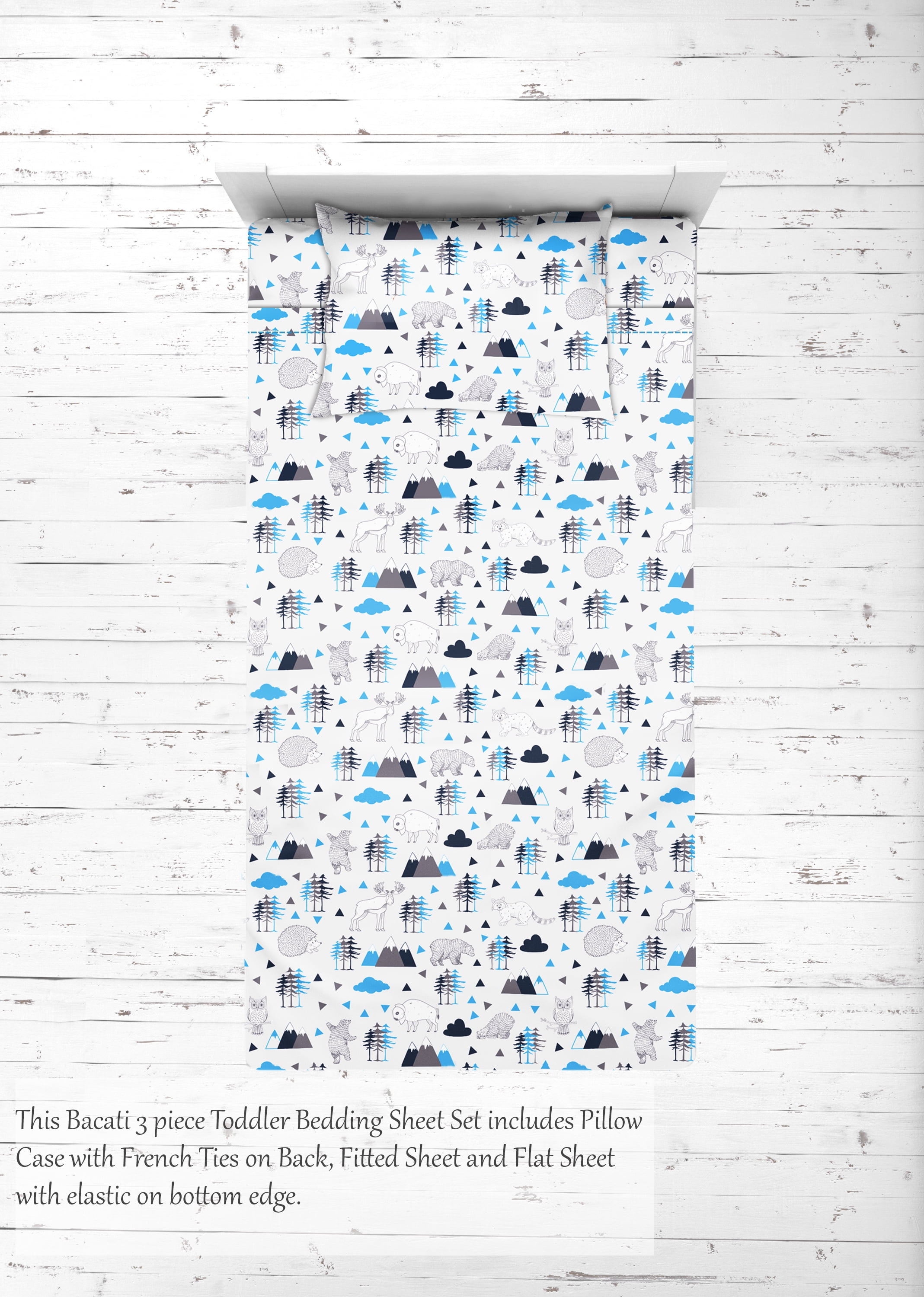 Bacati - Woodlands Aqua/Navy/Grey Boys Cotton Toddler Sheet Set