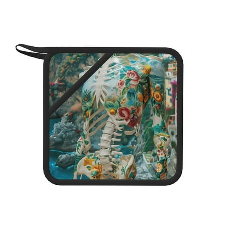 

Sikiie Vintage Print Island Skull Pot Holders Kitchen Insulation Mats Heat Resistant Pot-Holder Oven Anti-Scald Pads for Cooking Baking 7.1*7.1inch