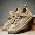 thumbnail image 3 of Rokment Women's Men's Vintage Stitching Mesh Leather Patchwork High Top Fashion Sneakers Fall Breathable Casual Slip on Walking Flat Non Slip Driving Work Tennis Shoes Khaki Size 9, 3 of 5