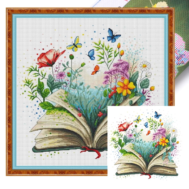 Hilo Algodón Ecológico Bordado Libro Impreso 18 Quilates Punto Cruz Flores 30x30cm