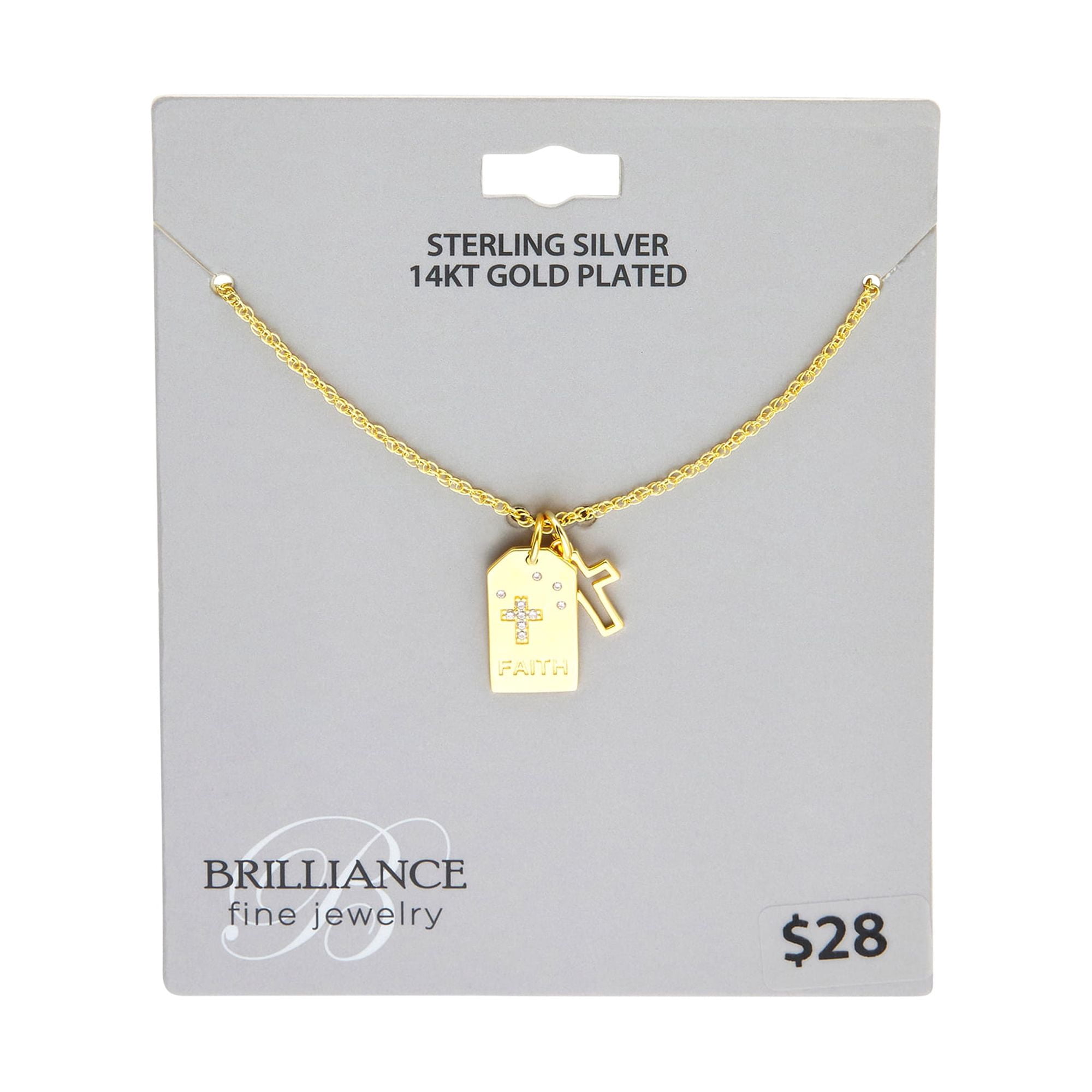Brilliance Fine Jewelry Women's Simulated Diamond Tag Necklace in 14KT Gold Plated Sterling Silver