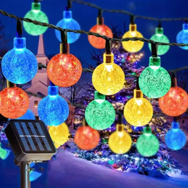 DEKAXID - Guirnalda de luces solares de cristal de 19 m, IP65, con 100 LED y 8 modos de iluminación, ideal para Halloween, fiestas de Navidad y otras ocasiones.