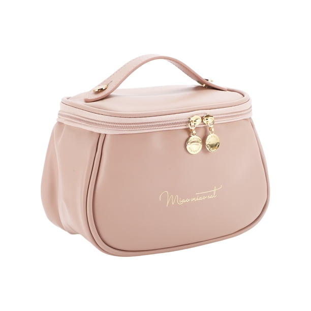 Bolsa de Maquillaje Única de PU de Cuero, Bolsa Cosmética de Viaje Impermeable, Estuche Cosmético de Viaje, Bolsa de Aseo con Cremallera Rosa