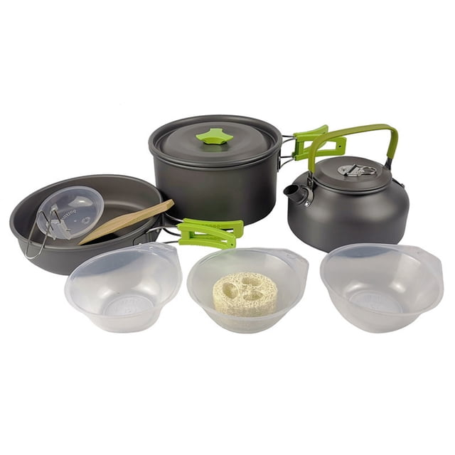 Camping Hiking Cookware Set Outdoor Portable Picnic Cookware Kit Alumina Pot Frying Pan Set Travel Cooking Accessory