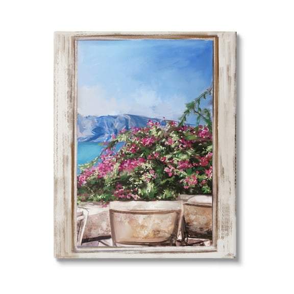 Stupell Industries Through Window View Seaside Flower Garden Scene Painting Gallery Wrapped Canvas Print Wall Art, Design by Ziwei Li