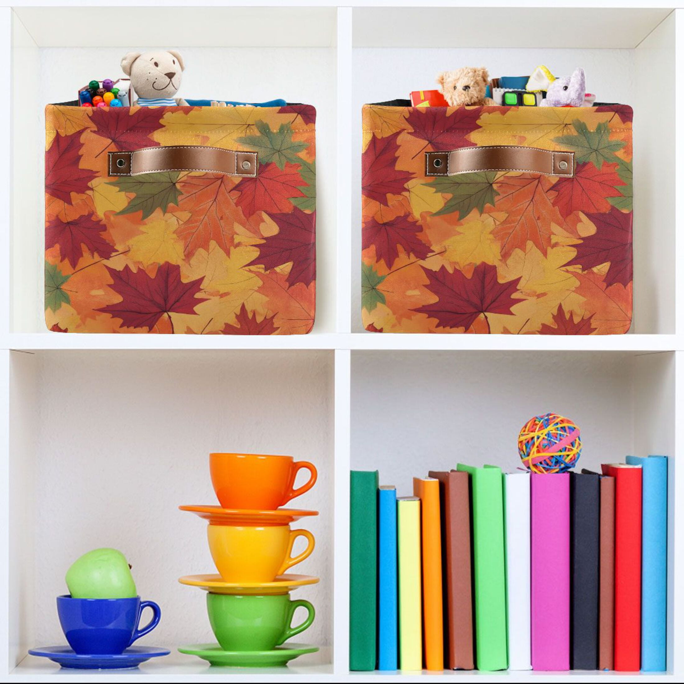 Ryvnso Leaves Fall Storage Basket Large Bin Foldable Boxes Toys Organizer 14.2x10.2x8.3in 2 PCs