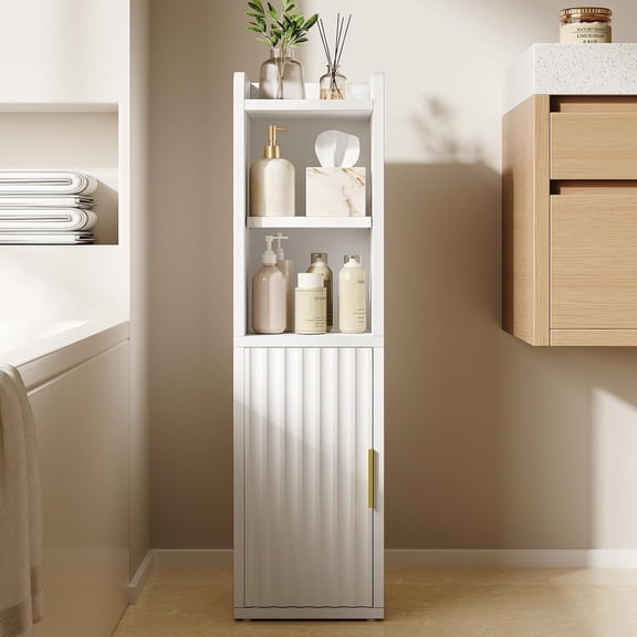 Fluted Small Bathroom Storage Cabinet, Narrow Toilet Paper Cabinets