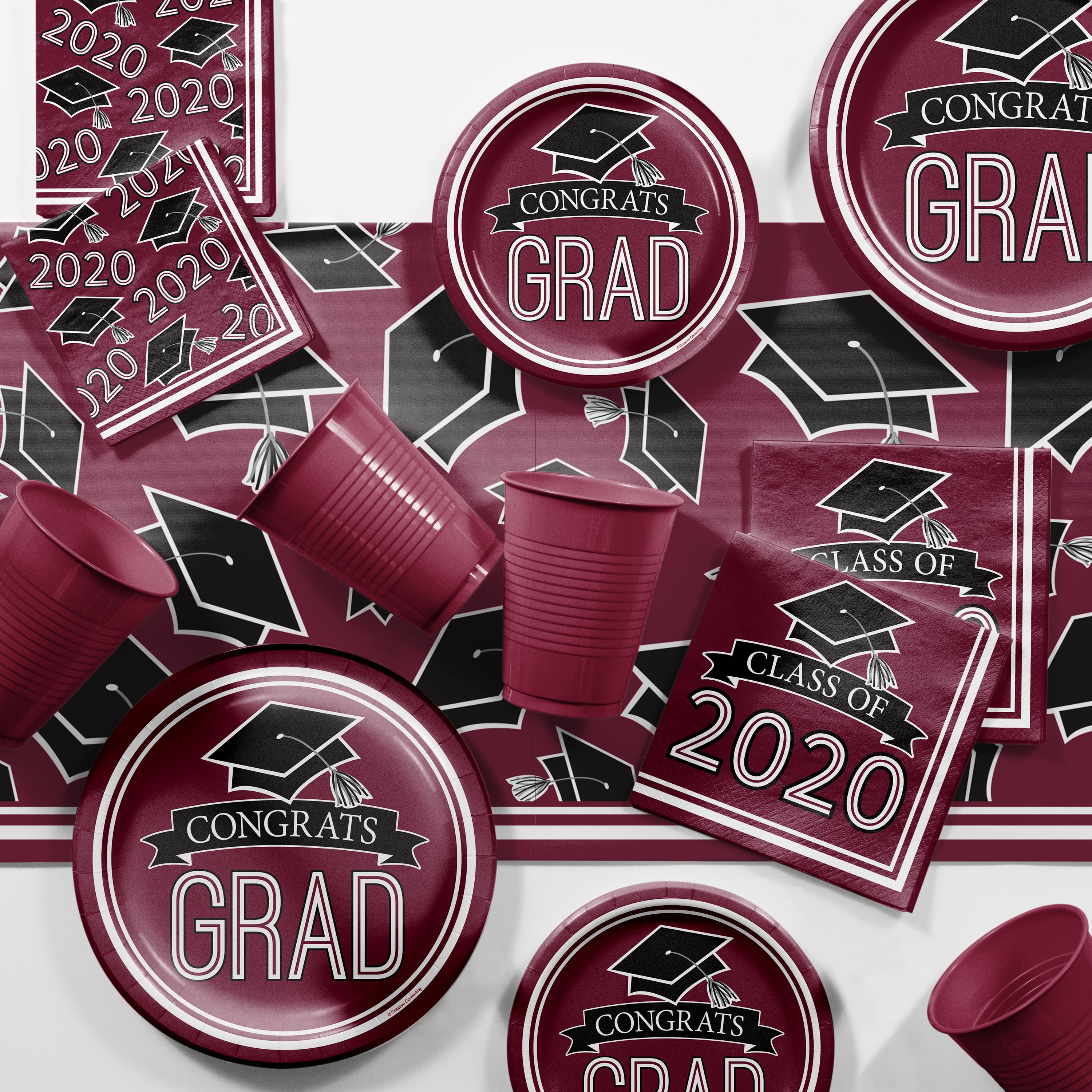 Graduation School Spirit Burgundy Deluxe Party Supplies Kit
