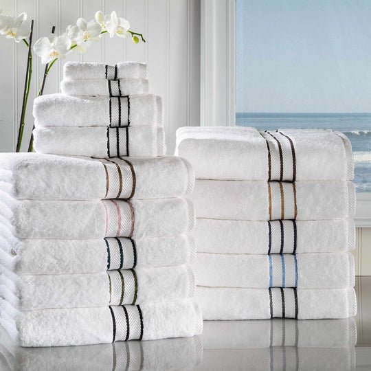 Hotel Collection 900 GSM Long Staple Combed Cotton 2-Piece Bath Towel Set White/Navy